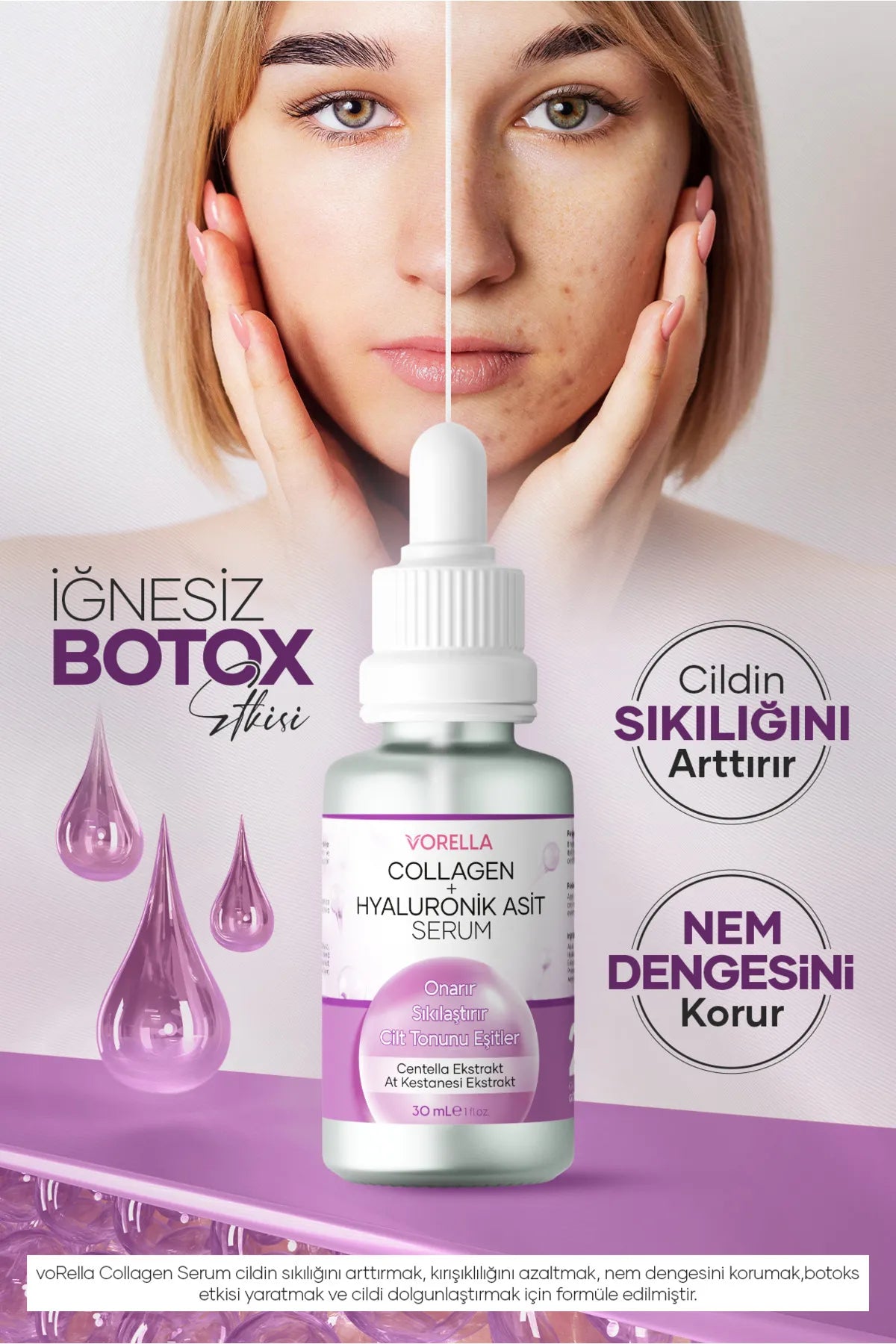 Vorevia Collagen + Hyaluronic + Centella & At Kestanesi Cilt Bakım Serumu