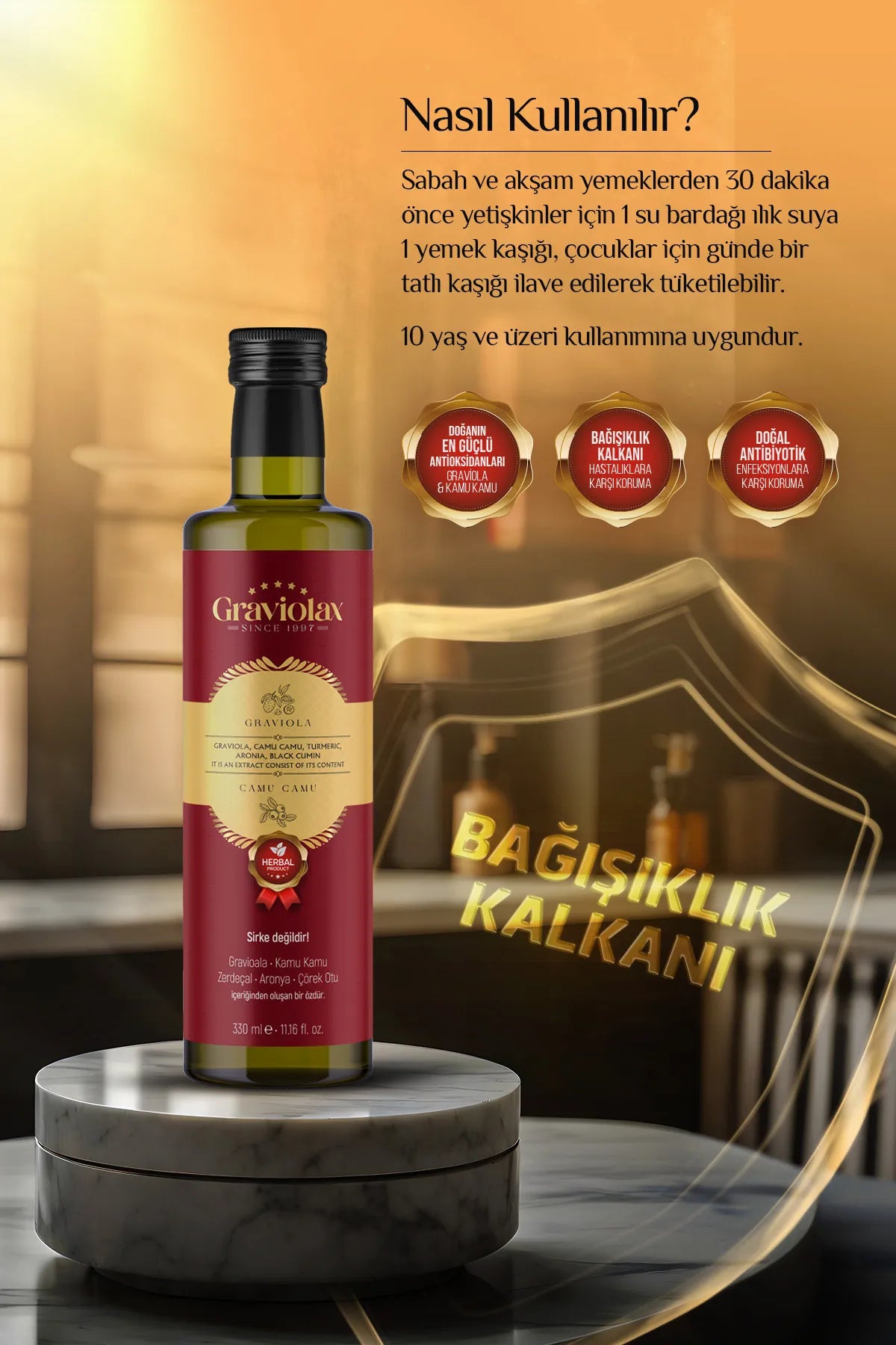 KamuKamu Doğal Antibiyotik, Viral Salgın Önleyici Graviola Özlü Sıvı Içecek 330 ml