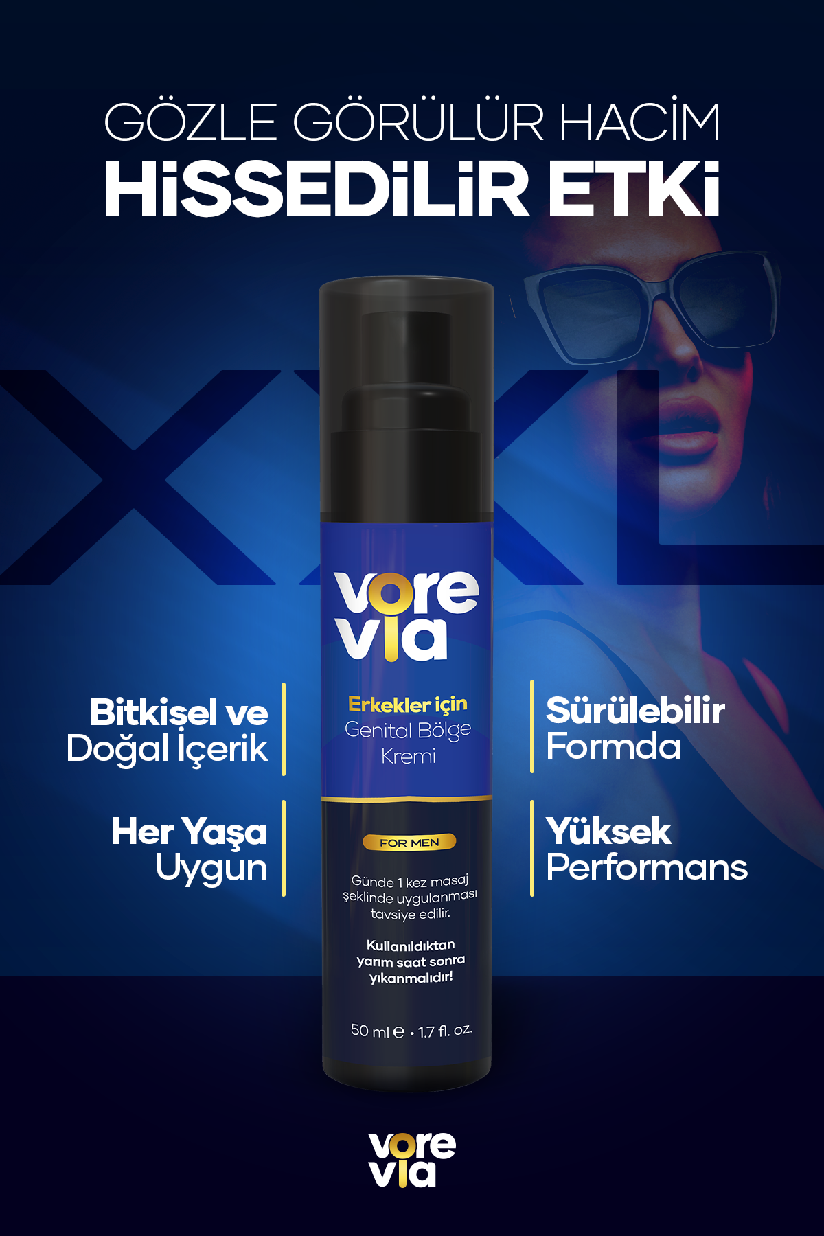 Vorevia Erkeklere Özel Büyütücü,Geciktirici ve Sertleştirici Krem - 50ML
