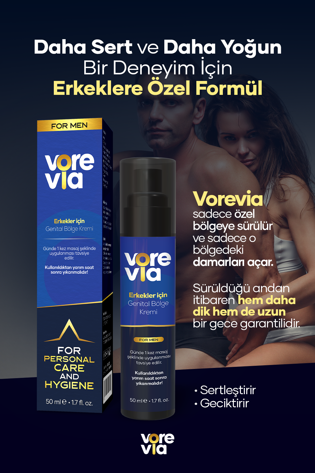Vorevia Erkeklere Özel Büyütücü,Geciktirici ve Sertleştirici Krem - 50ML